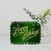 ハッピーホリデーズエメラルドグリーンタイポグラフィダイヤモンド 箔シーズンポストカード (立ち正面)