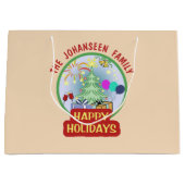 ハッピーホリデーズエレガントクリスマスチャイルドフェスティバル ラージペーパーバッグ (正面)