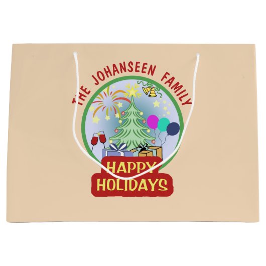 ハッピーホリデーズエレガントクリスマスチャイルドフェスティバル ラージペーパーバッグ (正面)