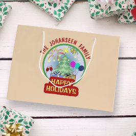 ハッピーホリデーズエレガントクリスマスチャイルドフェスティバル ラージペーパーバッグ