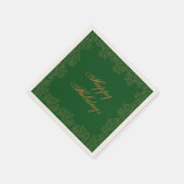 ハッピーホリデーズエレガントグリーン金ゴールド紙ナプキンス スタンダードカクテルナプキン (角)
