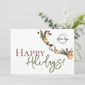 ハッピーホリデーズオレンジ葉リースカスタムロゴ サンキューカード (スタンド正面)