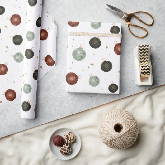 ハッピーホリデーズオーナメントニュートラルフェスティバルギフト ラッピングペーパー (クラフト)