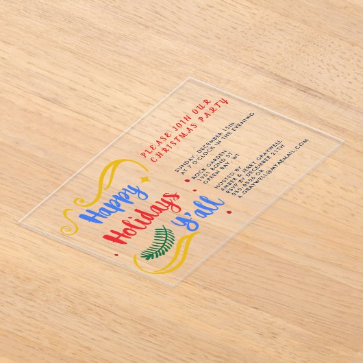 ハッピーホリデーズオールクリスマスおもしろいデザイン アクリル招待状 (レイダウン)