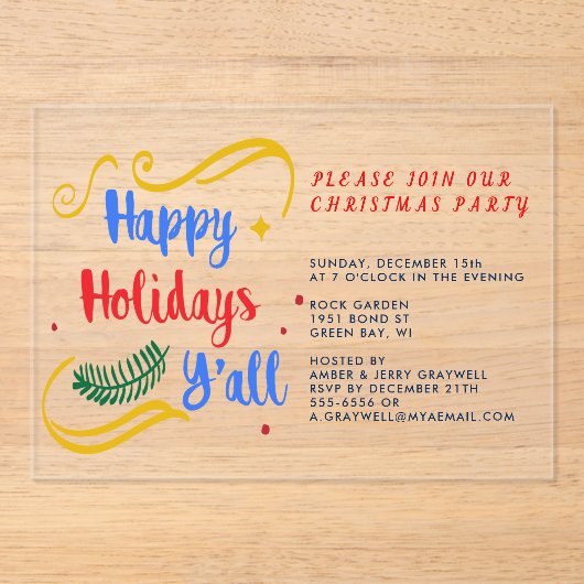 ハッピーホリデーズオールクリスマスおもしろいデザイン アクリル招待状 (正面)