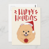 ハッピーホリデーズカウトポメラニア犬クリスマス ポストカード (正面/裏面)