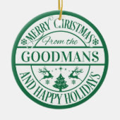 ハッピーホリデーズカスタムクリスマスファミリーキープサケ セラミックオーナメント (正面)