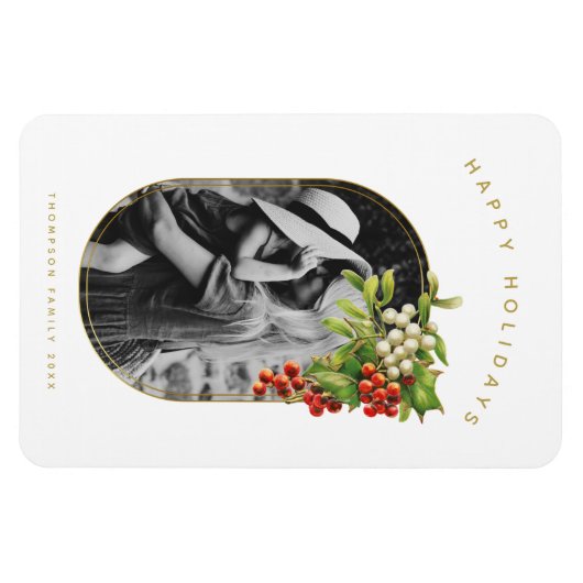 ハッピーホリデーズカスタムフォトファミリークリスマス マグネット (横)