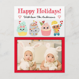 ハッピーホリデーズカットカラフルかわいいクッキークリスマス ポストカード