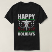 ハッピーホリデーズカドゥセウスメディカルテーマクリスマス Tシャツ (デザイン正面)