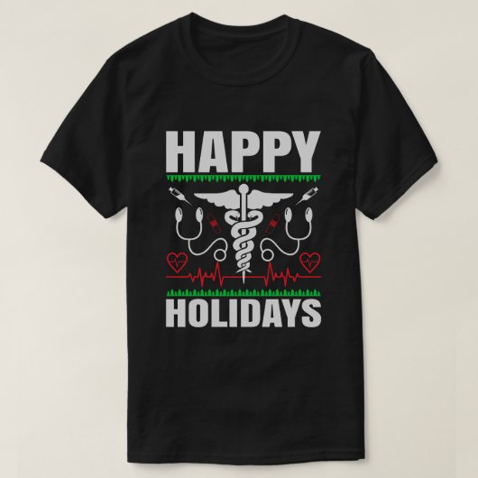 ハッピーホリデーズカドゥセウスメディカルテーマクリスマス Tシャツ (デザイン正面)