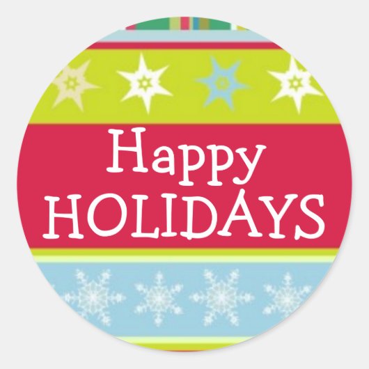 ハッピーホリデーズカラフルクリスマスステッカー ラウンドシール (正面)
