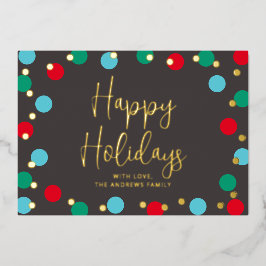 ハッピーホリデーズカラフルゴールドフォイルホリデーカード 箔シーズンカード