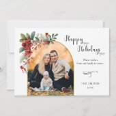 ハッピーホリデーズカリグラフィーアーチフローラ写真 シーズンカード (正面)