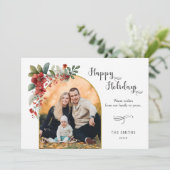 ハッピーホリデーズカリグラフィーアーチフローラ写真 シーズンカード (スタンド正面)