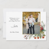 ハッピーホリデーズカリグラフィーアーチフローラ写真 シーズンカード (裏面)