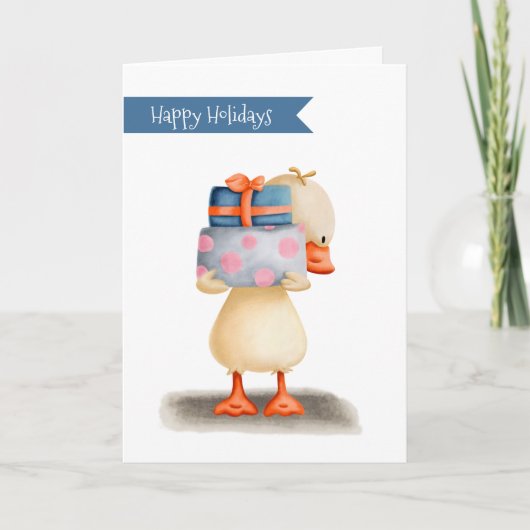 ハッピーホリデーズカワイアヒル持ちギフト カード (正面)