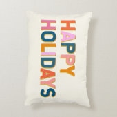 ハッピーホリデーズカワイイお洒落タイポグラフィカラフル アクセントクッション (裏面(縦))