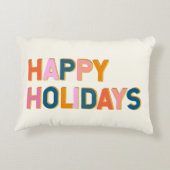 ハッピーホリデーズカワイイお洒落タイポグラフィカラフル アクセントクッション (裏面)