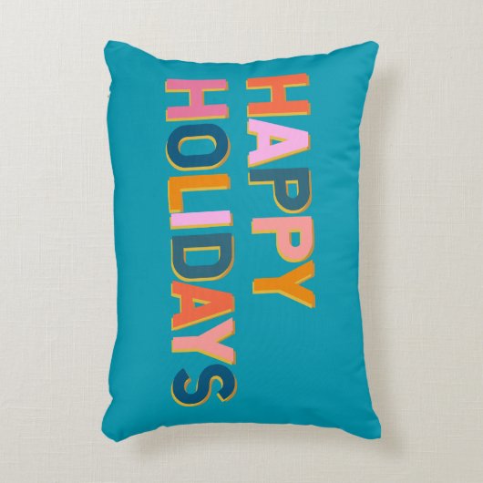 ハッピーホリデーズカワイイお洒落タイポグラフィブルー アクセントクッション (正面(垂直))
