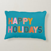 ハッピーホリデーズカワイイお洒落タイポグラフィブルー アクセントクッション (裏面)