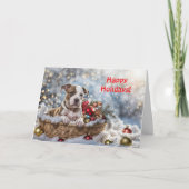 ハッピーホリデーズカワイイピットブル子犬インバスケット カード (正面)