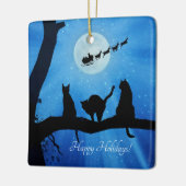 ハッピーホリデーズカワイイ猫とサンタ セラミックオーナメント (左)