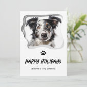 ハッピーホリデーズカワイイ白黒ドッグクリスマス シーズンカード (スタンド正面)