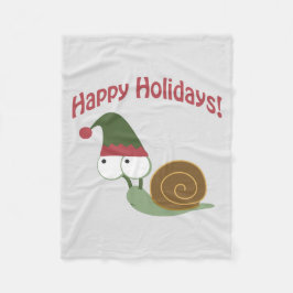 ハッピーホリデーズカワイカタツムイルクリスマス小妖精や小人 フリースブランケット