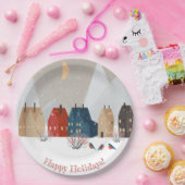 ハッピーホリデーズカントリービレッジウィンターシーン ペーパープレート (パーティー)