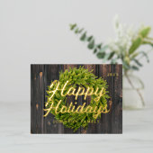 ハッピーホリデーズカントリー素朴パインリースウッド 箔シーズンポストカード (立ち正面)