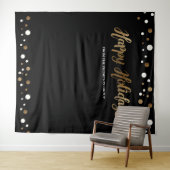ハッピーホリデーズカンパニークリスマス金ゴールド背景 タペストリー (インサイチュ(横))