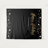 ハッピーホリデーズカンパニークリスマス金ゴールド背景 タペストリー (正面(横))