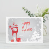 ハッピーホリデーズカード |赤、グレー、白の鹿 シーズンカード (スタンド正面)
