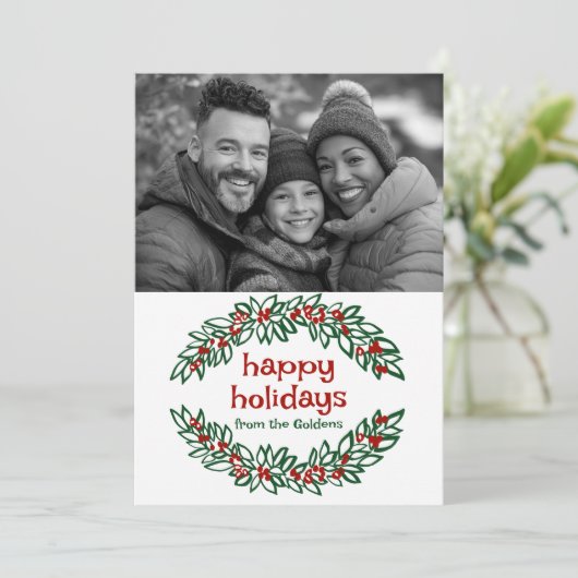 ハッピーホリデーズガーランドカスタムフォトクリスマス シーズンカード (スタンド正面)