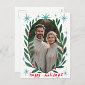 ハッピーホリデーズガーランドカスタムフォトクリスマス シーズンポストカード (正面/裏面)