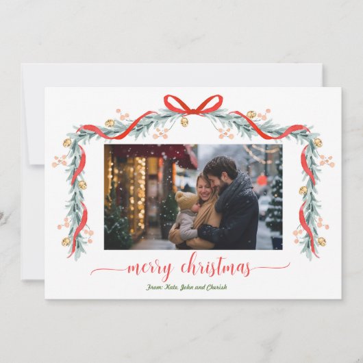ハッピーホリデーズガーランドベルフォトクリスマスカード シーズンカード (正面)