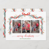 ハッピーホリデーズガーランドベル3フォトクリスマスカード シーズンカード (正面/裏面)