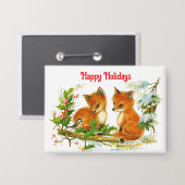 ハッピーホリデーズキツネボタンピン 缶バッジ (正面/裏面)