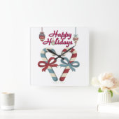 ハッピーホリデーズキャンディーケーンハート スクエア壁時計 (ホーム)