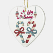 ハッピーホリデーズキャンディーケーンハート セラミックオーナメント (左)