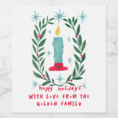 ハッピーホリデーズキャンドルハンドドローカスタムドギフト ワインラベル (シングルラベル)