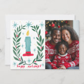 ハッピーホリデーズキャンドルハンドドローカスタムド写真 シーズンカード (正面)