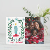 ハッピーホリデーズキャンドルハンドドローカスタムド写真 シーズンカード (スタンド正面)