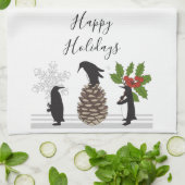 ハッピーホリデーズキュートクリスマスペおもしろいンギン キッチンタオル (折り畳み)