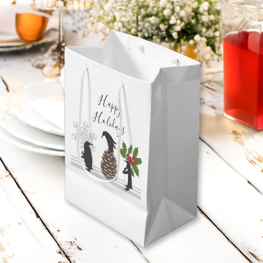 ハッピーホリデーズキュートクリスマスペおもしろいンギン ミディアムペーパーバッグ