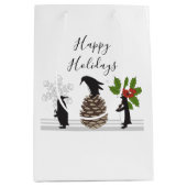 ハッピーホリデーズキュートクリスマスペおもしろいンギン ミディアムペーパーバッグ (正面)