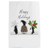 ハッピーホリデーズキュートクリスマスペおもしろいンギン ミディアムペーパーバッグ (裏面)