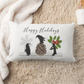 ハッピーホリデーズキュートクリスマスペおもしろいンギン ランバークッション (ブランケット)