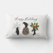 ハッピーホリデーズキュートクリスマスペおもしろいンギン ランバークッション (正面)